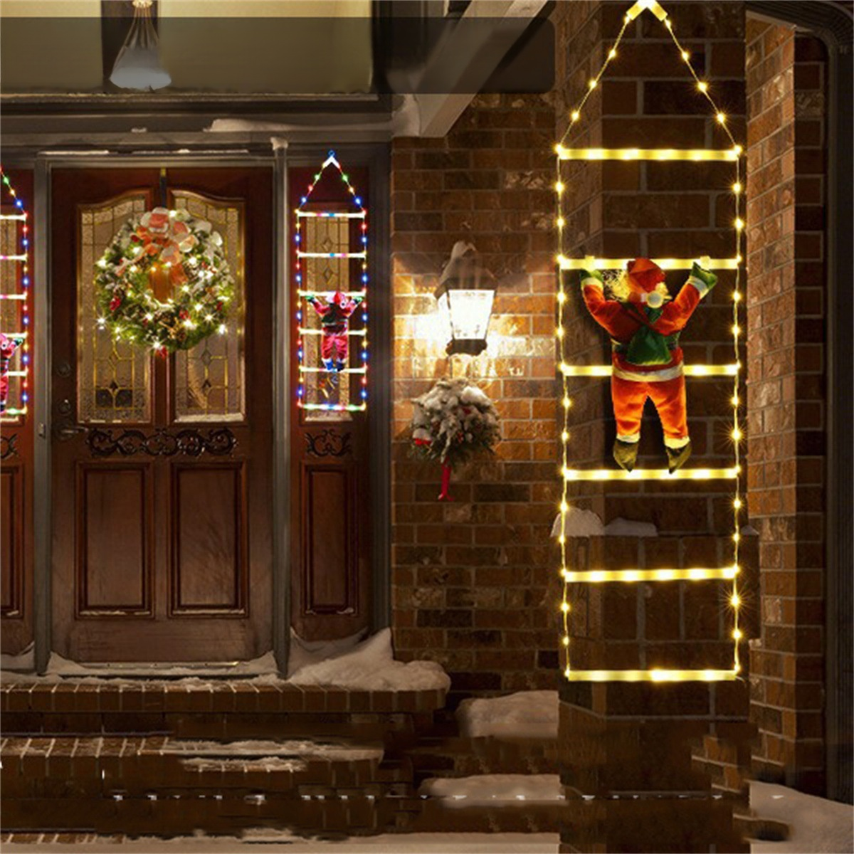 Window display with festive string lights