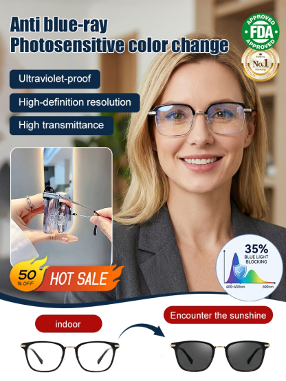 Intelligent photosensitive color changing multifocal reading glasses