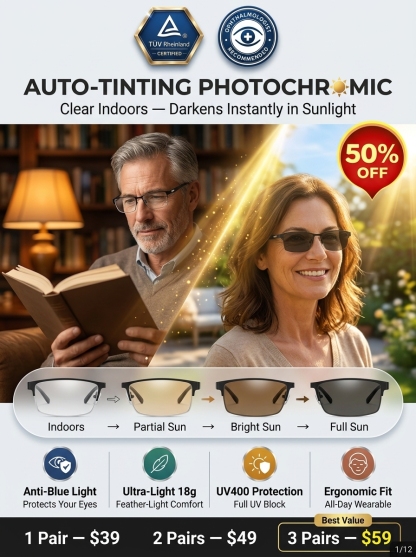 Ultra-light Titanium Alloy Smart Photochromic Half-frame Reading Glasses