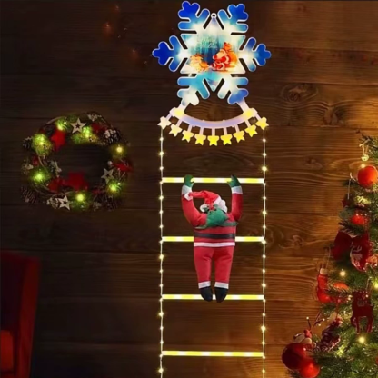 Window display with festive string lights