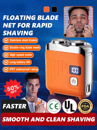 Next-generation portable rotary dual-ring electric shaver.