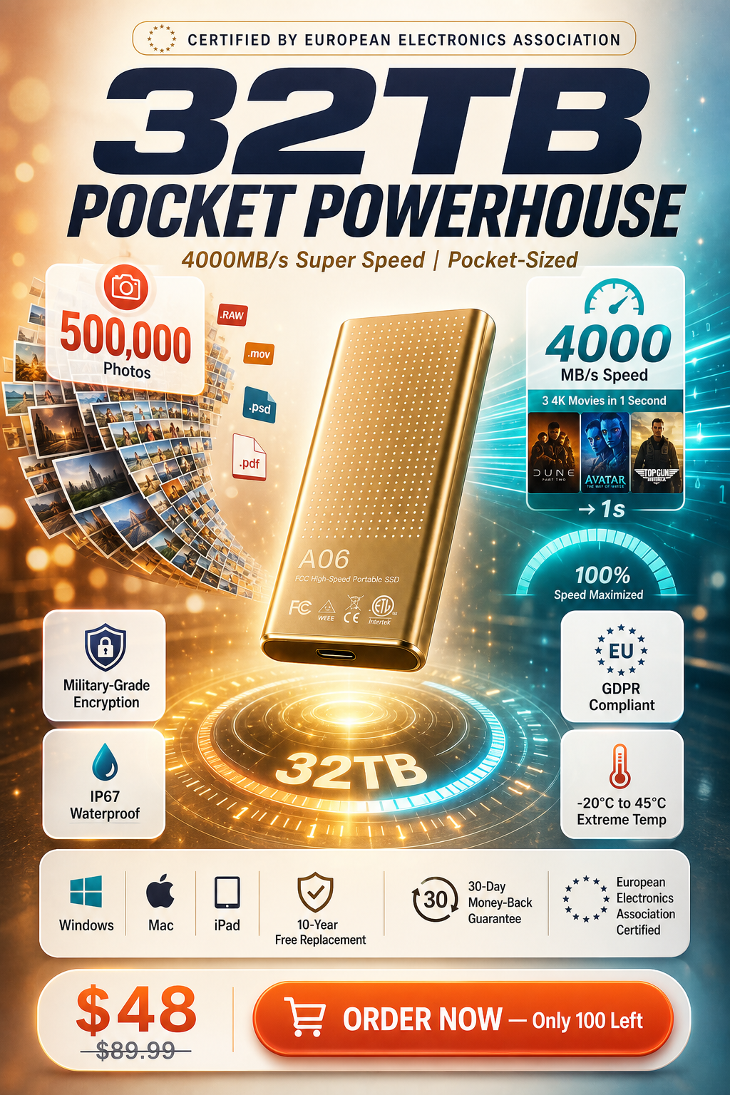 Portable high-speed and large-capacity solid-state drive