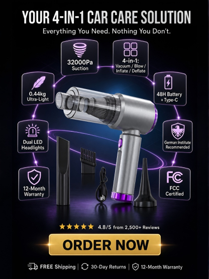 Multifunctional high-power car vacuum cleaner and air inflator