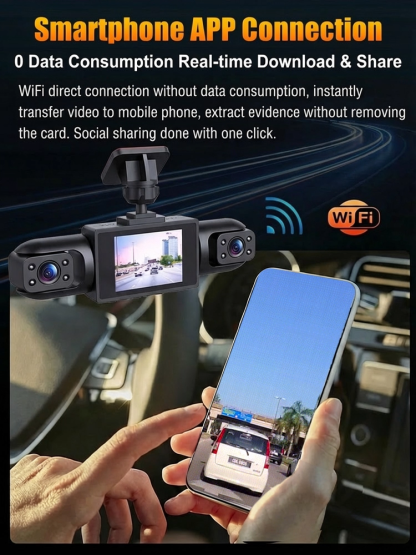 【4-Lens All-Angle Coverage】360-Degree Wide-Angle HD Dashcam