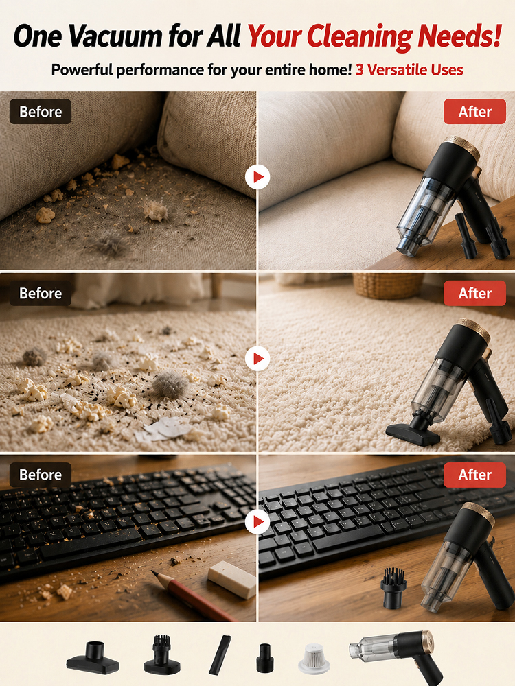 Multifunctional high-power car vacuum cleaner and air inflator