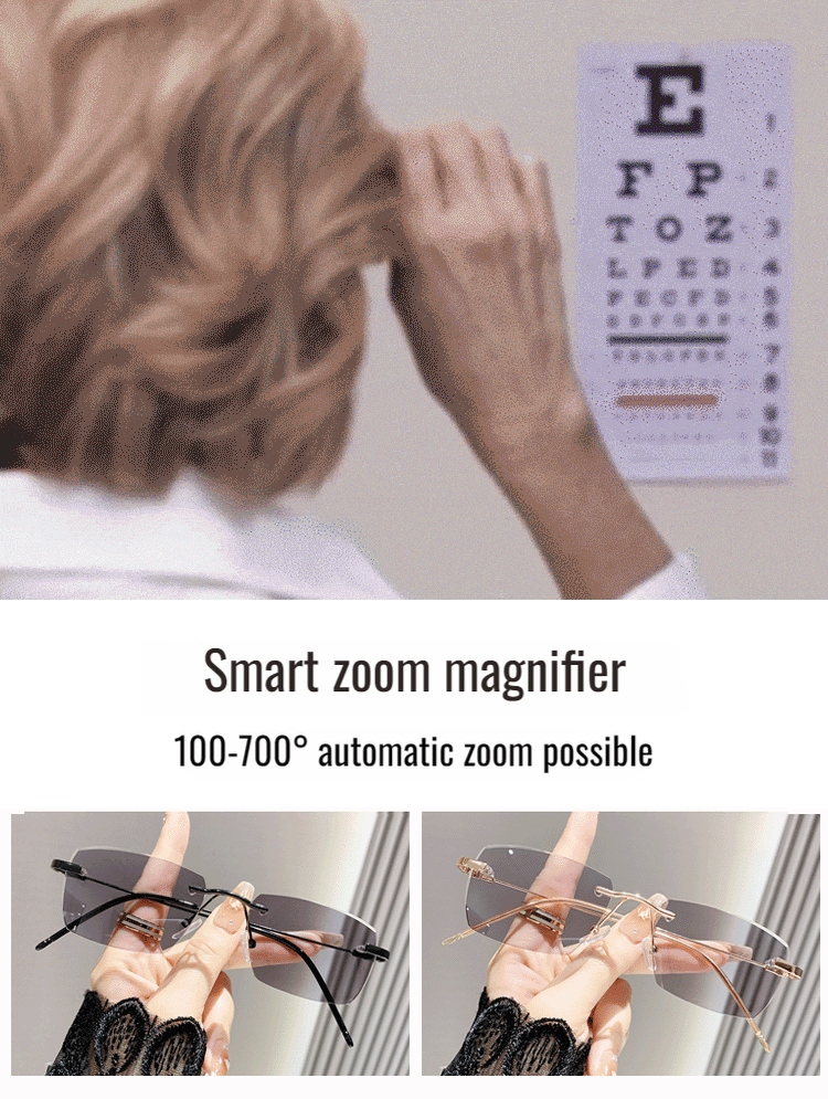 Light-sensitive colour-changing zoom rimless presbyopia glasses 【Men's and women's models】