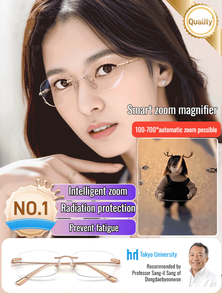Light-sensitive colour-changing zoom rimless presbyopia glasses 【Men's and women's models】
