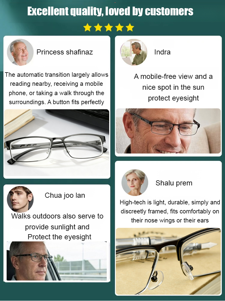 Crystal automatic zoom anti-blue light photochromic reading glasses