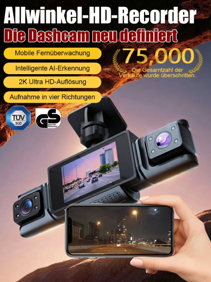 【Keine toten Winkel, 4 Kameras】360-Grad-Weitwinkel-HD-Rekorder