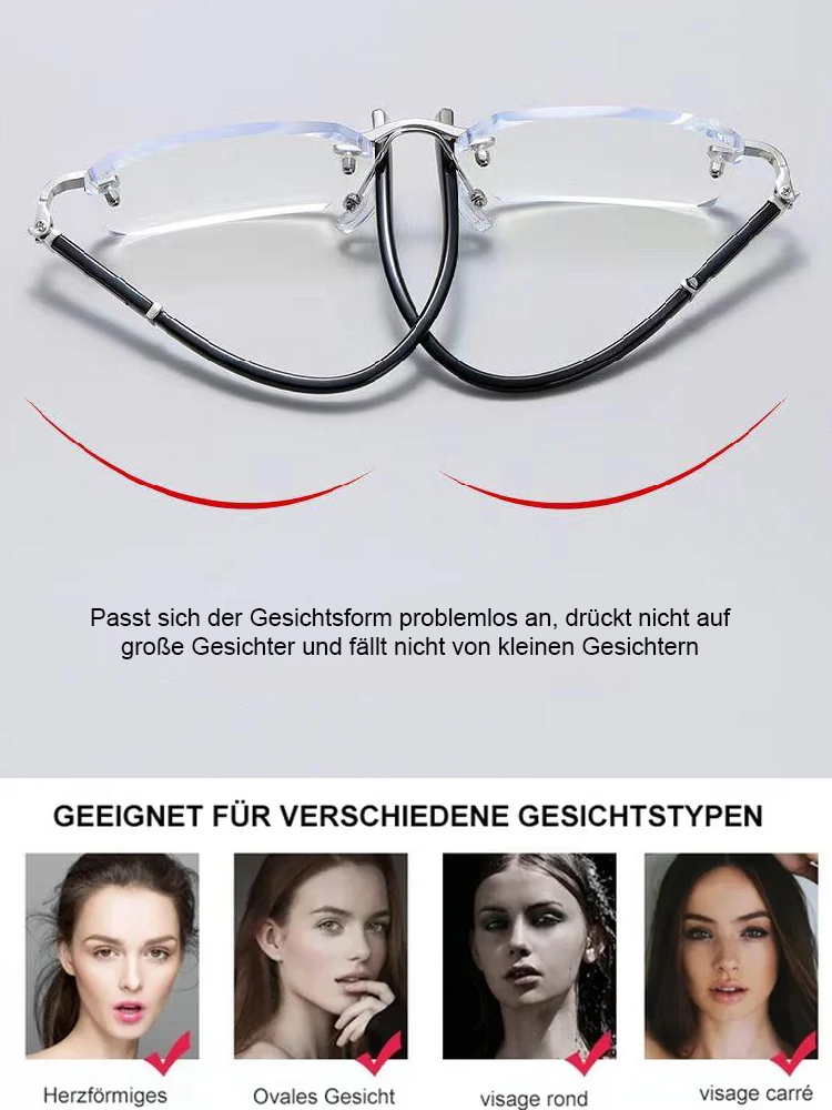 Neue modische, lichtempfindliche, randlose, farbwechselnde Lesebrille ohne Rahmen.