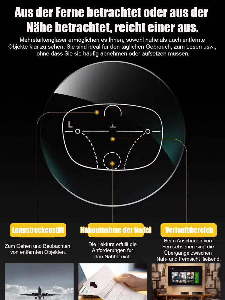 Sportliche, ultraleichte und bequeme Schutzbrille für Altersweitsichtigkeit.