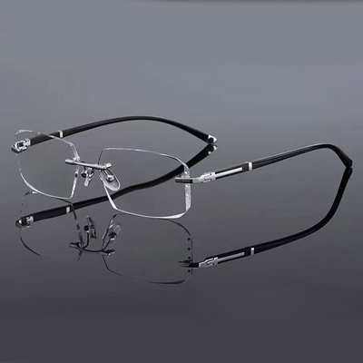 Neue modische, lichtempfindliche, randlose, farbwechselnde Lesebrille ohne Rahmen.