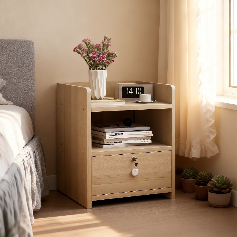Schlichter Nachttisch mit kleinem Aufbewahrungsregal im modernen Stil