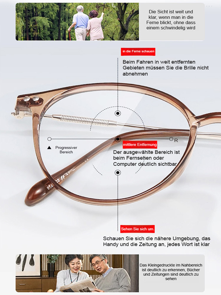 【Ultraleichtes TR90-Material】Einfaches Design, intelligente Gleitsicht-Lesebrille