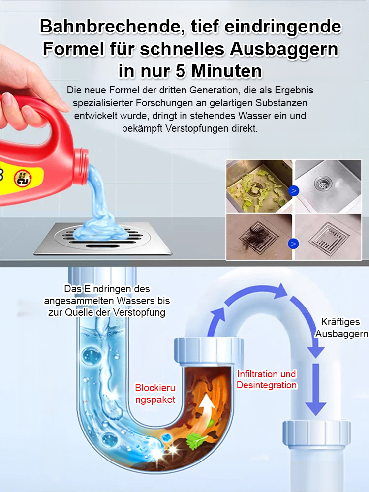 【3-Minuten-Allzweck-Entstopfer】Leistungsstarker Abflussreiniger