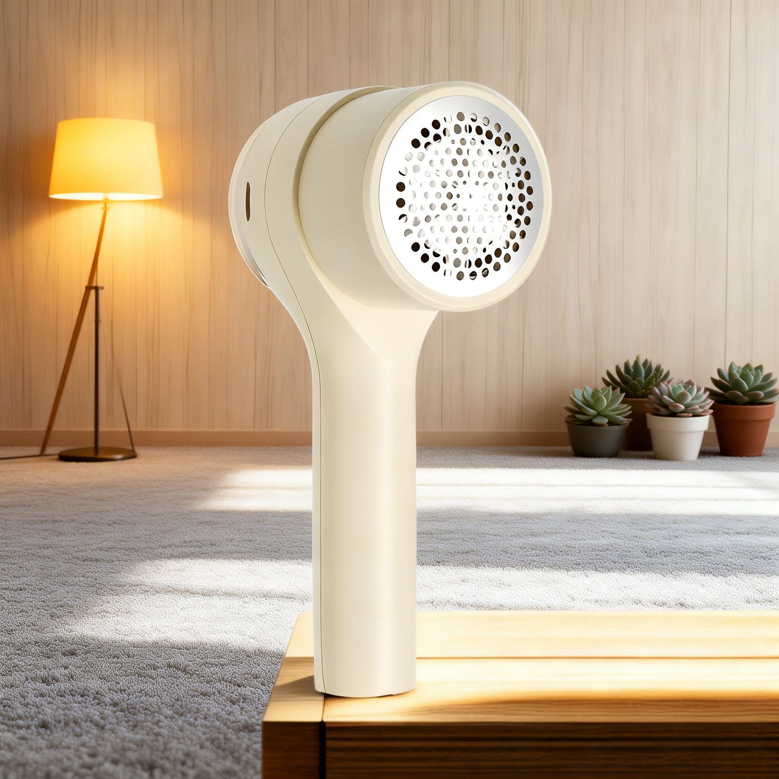 Praktischer elektrischer Fusselentferner im Einsatz auf Sofa