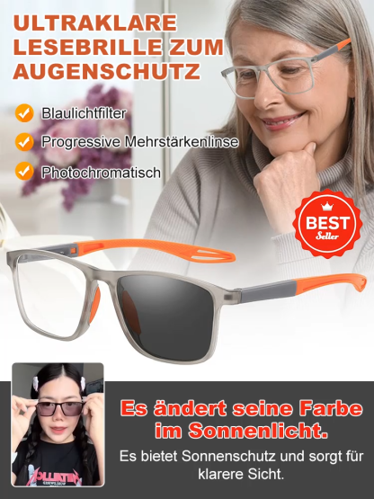 Sportliche 2-in-1 selbsttönende Lesebrille mit UV-Schutz.