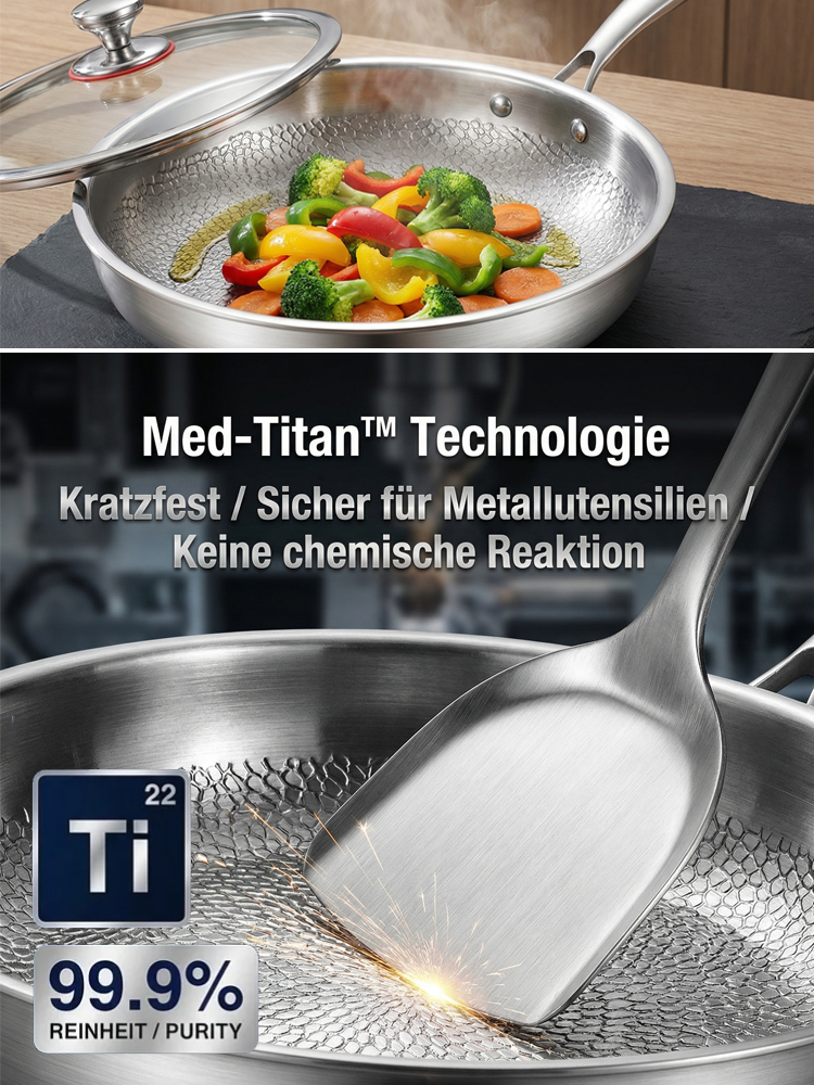 Medizinisches Titan, beschichtungsfreie Antihaft-Pfanne – Einmal investieren, lebenslang verwenden