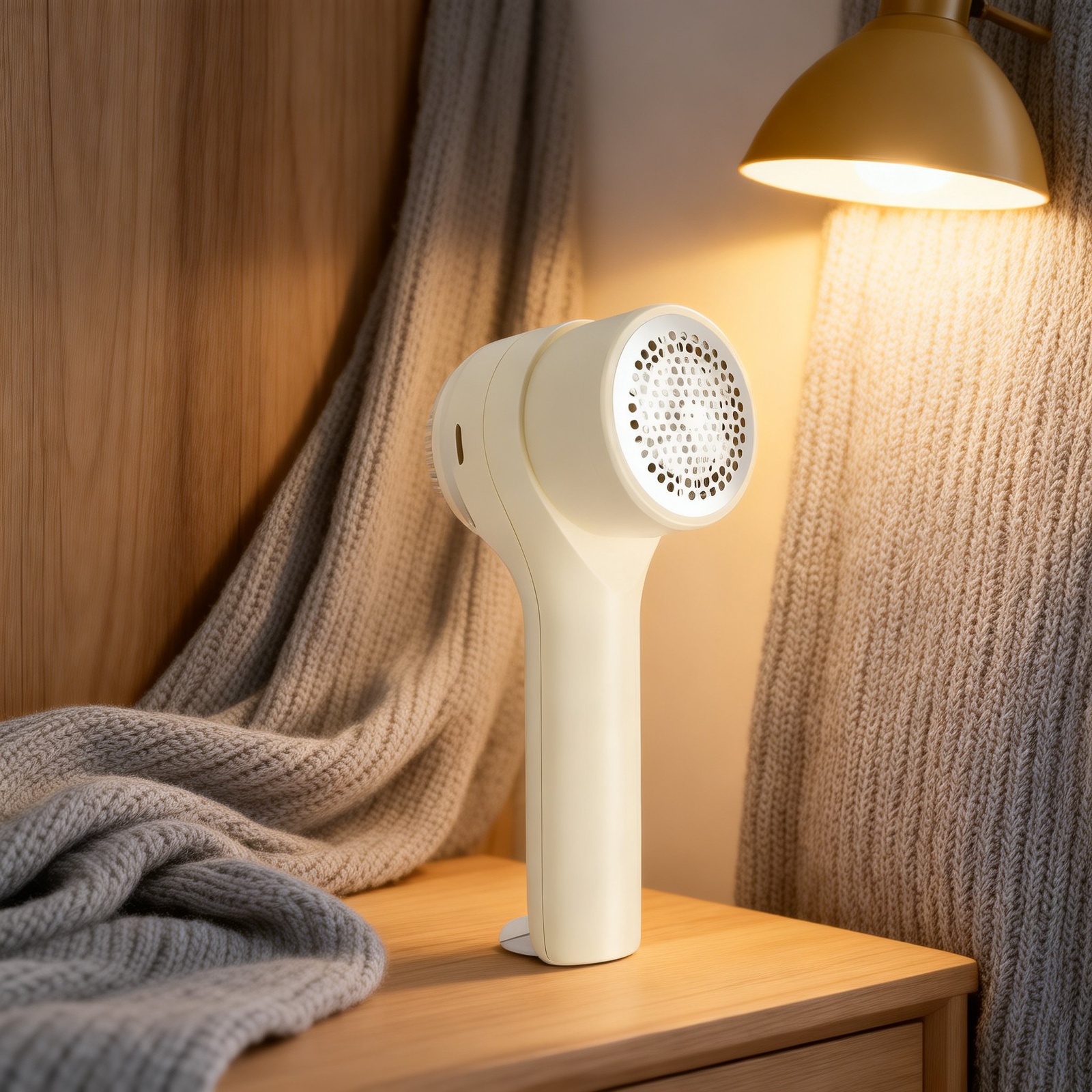 Detailansicht des abnehmbaren Kopfschabers am Fusselrasierer