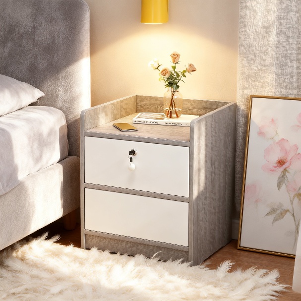 Schlichter Nachttisch mit kleinem Aufbewahrungsregal im modernen Stil