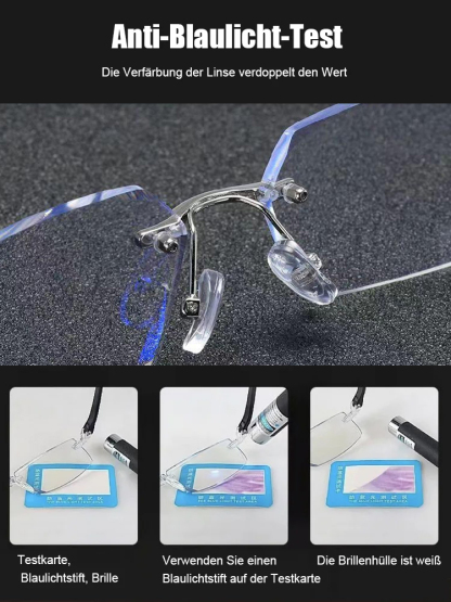 Neue modische, lichtempfindliche, randlose, farbwechselnde Lesebrille ohne Rahmen.