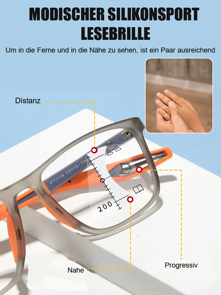 Sportliche 2-in-1 selbsttönende Lesebrille mit UV-Schutz.