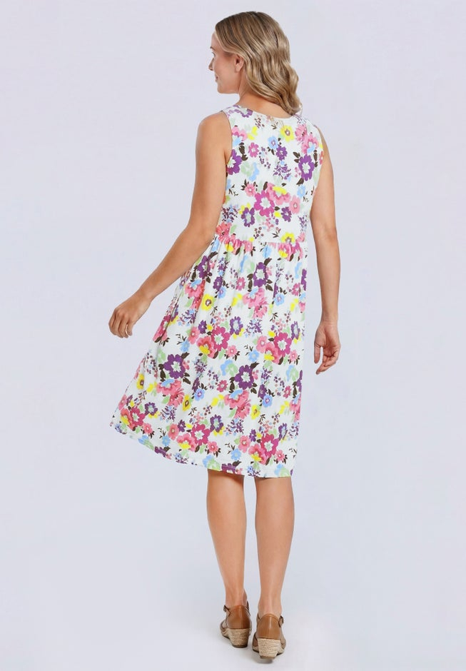 Button-Front Empire Sleeveless Knit Dress