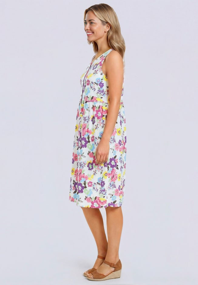Button-Front Empire Sleeveless Knit Dress