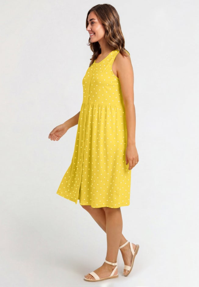 Button-Front Empire Sleeveless Knit Dress