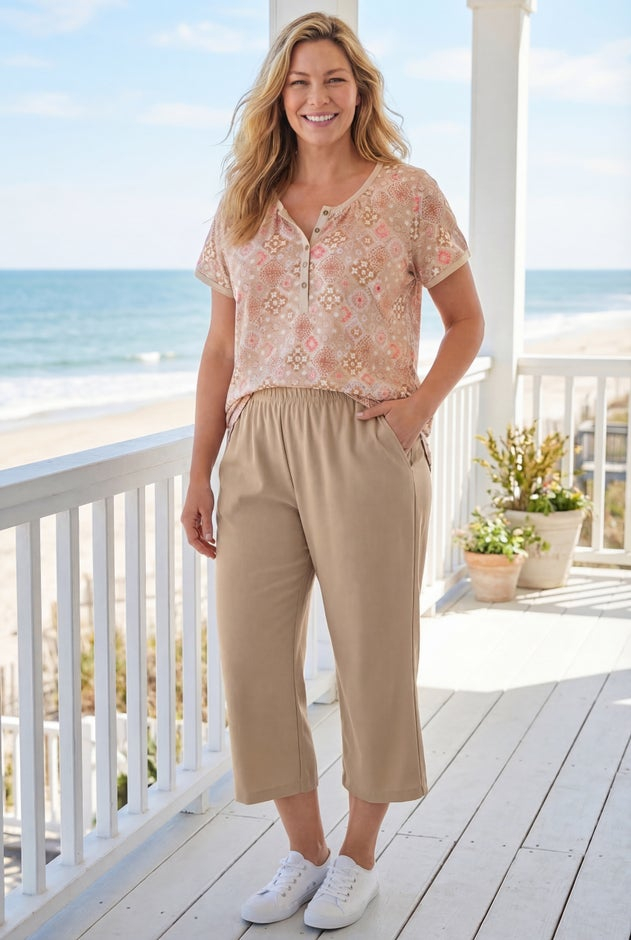 7-Day Elastic-Waist Stretchy Knit Capri