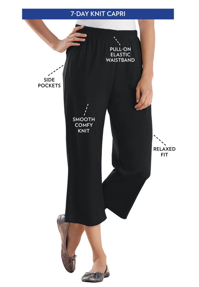 7-Day Elastic-Waist Stretchy Knit Capri
