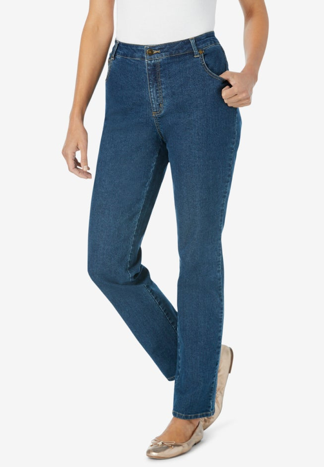 Stretch Denim 5-Pocket Straight-Leg Jeans