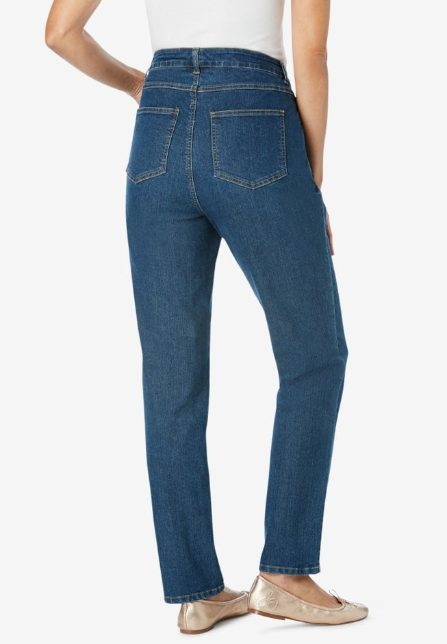 Stretch Denim 5-Pocket Straight-Leg Jeans