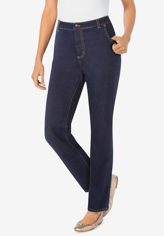 Stretch Denim 5-Pocket Straight-Leg Jeans