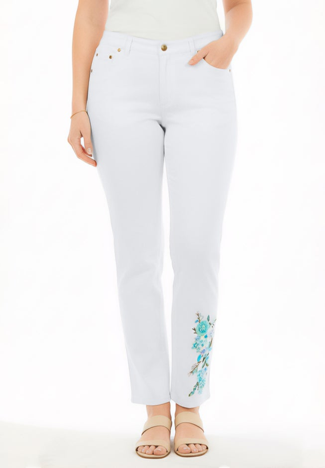 Stretch Denim 5-Pocket Straight-Leg Jeans