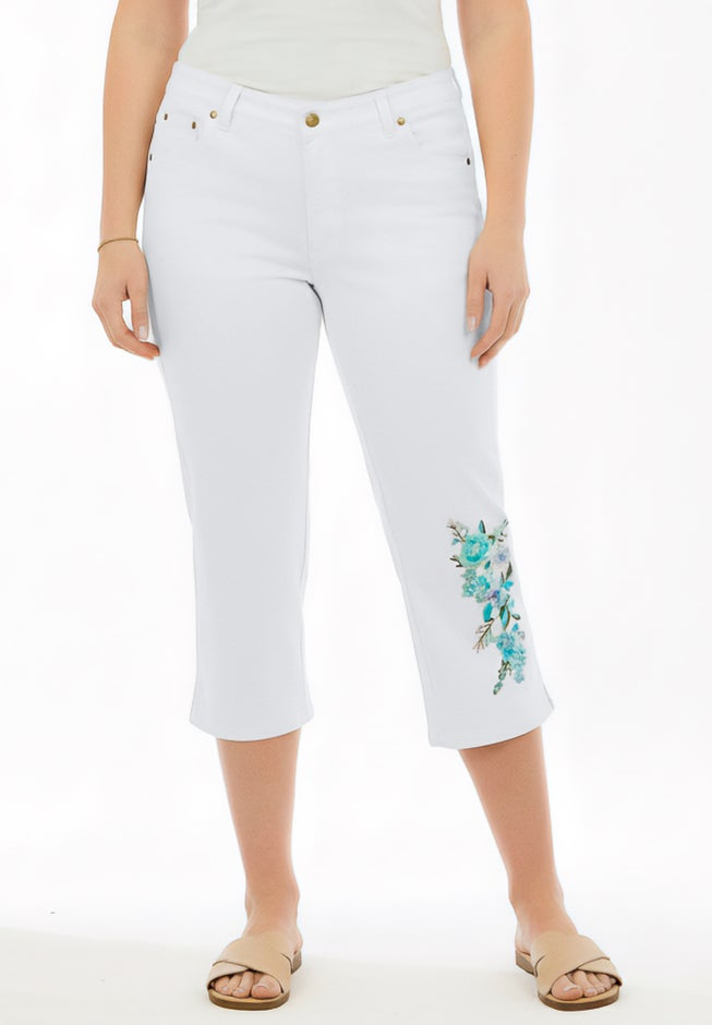 Stretch Denim Five-Pocket Capri Jeans