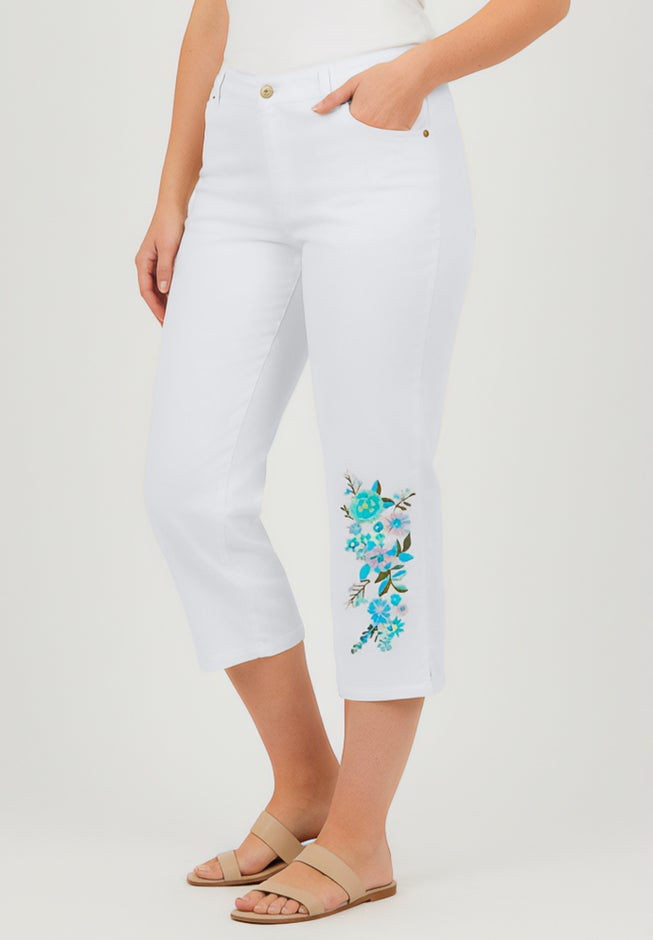 Stretch Denim Five-Pocket Capri Jeans