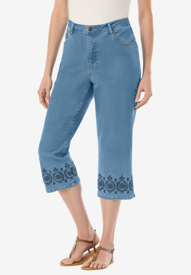 Stretch Denim Five-Pocket Capri Jeans