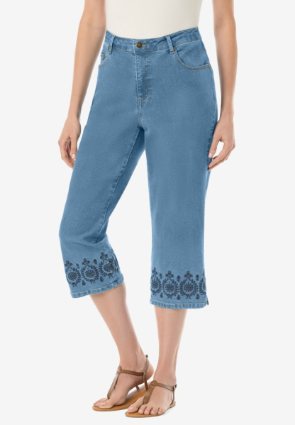 Stretch Denim Five-Pocket Capri Jeans