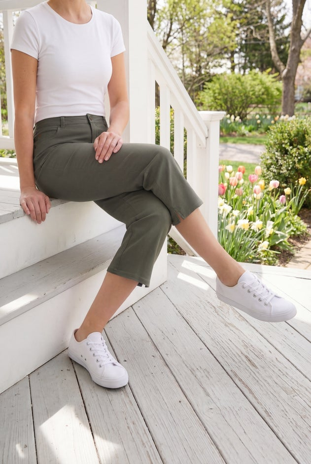 Stretch Denim Five-Pocket Capri Jeans