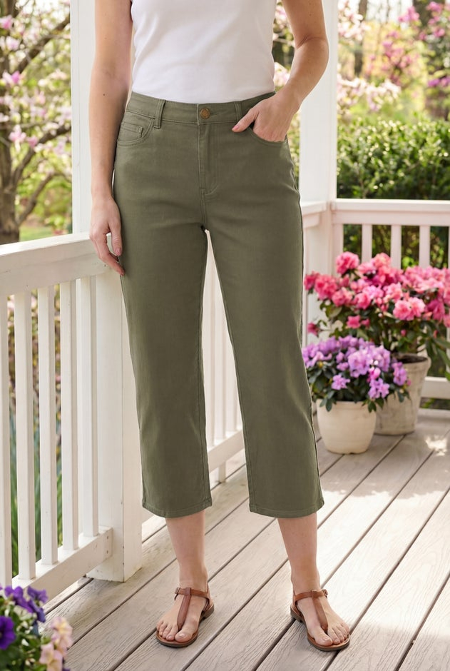 Stretch Denim Five-Pocket Capri Jeans