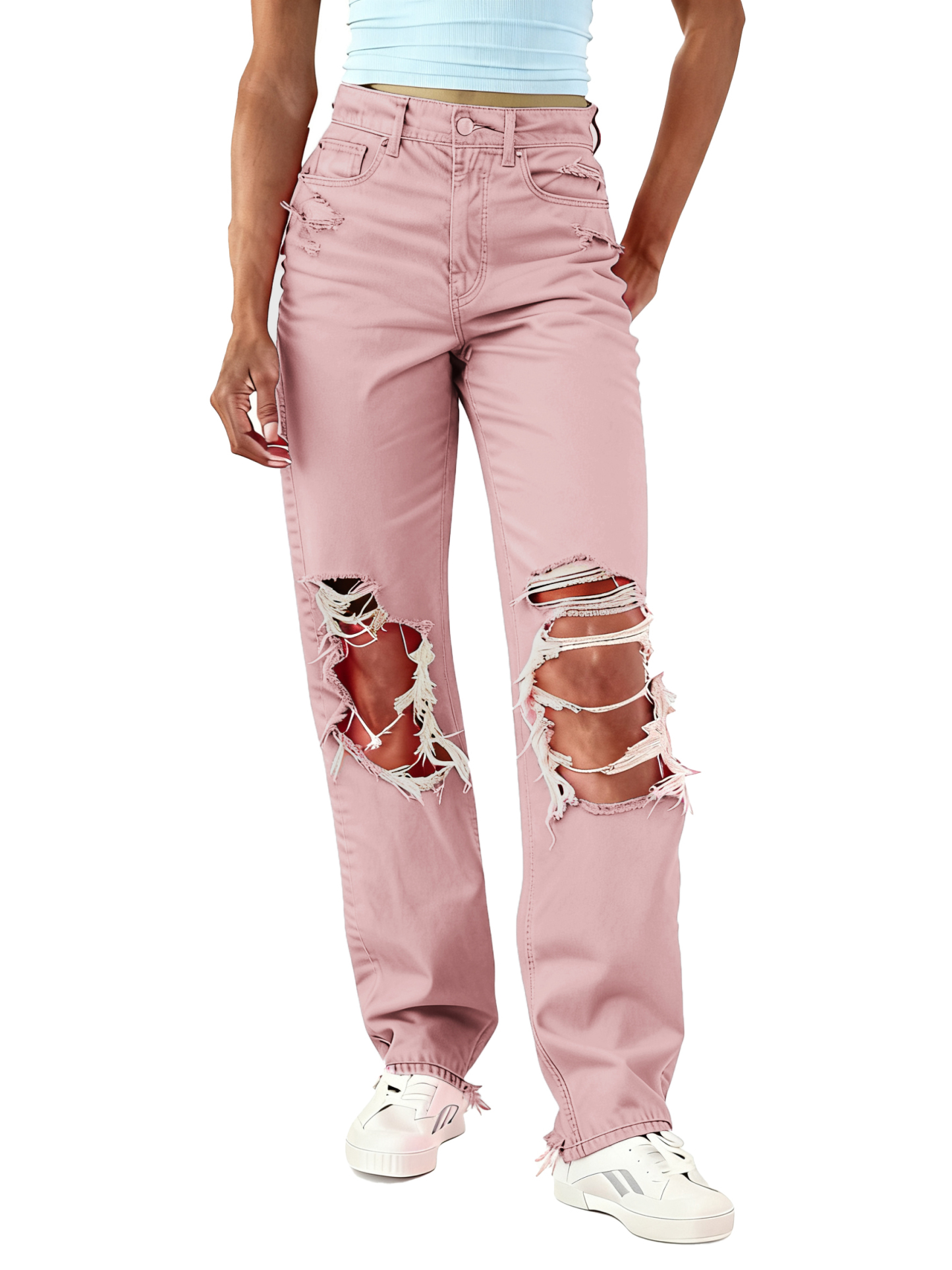 6-Pack Women's Strigid Ripped Highest Waist Baggy Straight Jean