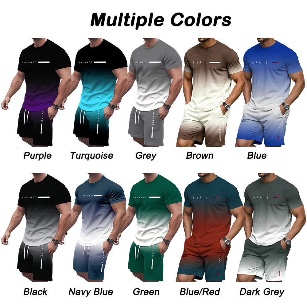 Men's Gradient Fitness Short Sleeve T-Shirt & Short 2-Piece Set