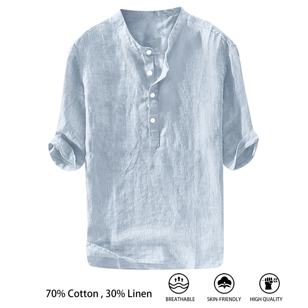 Men's Casual Linen 3/4 Sleeve Lightweight Henley Shirt