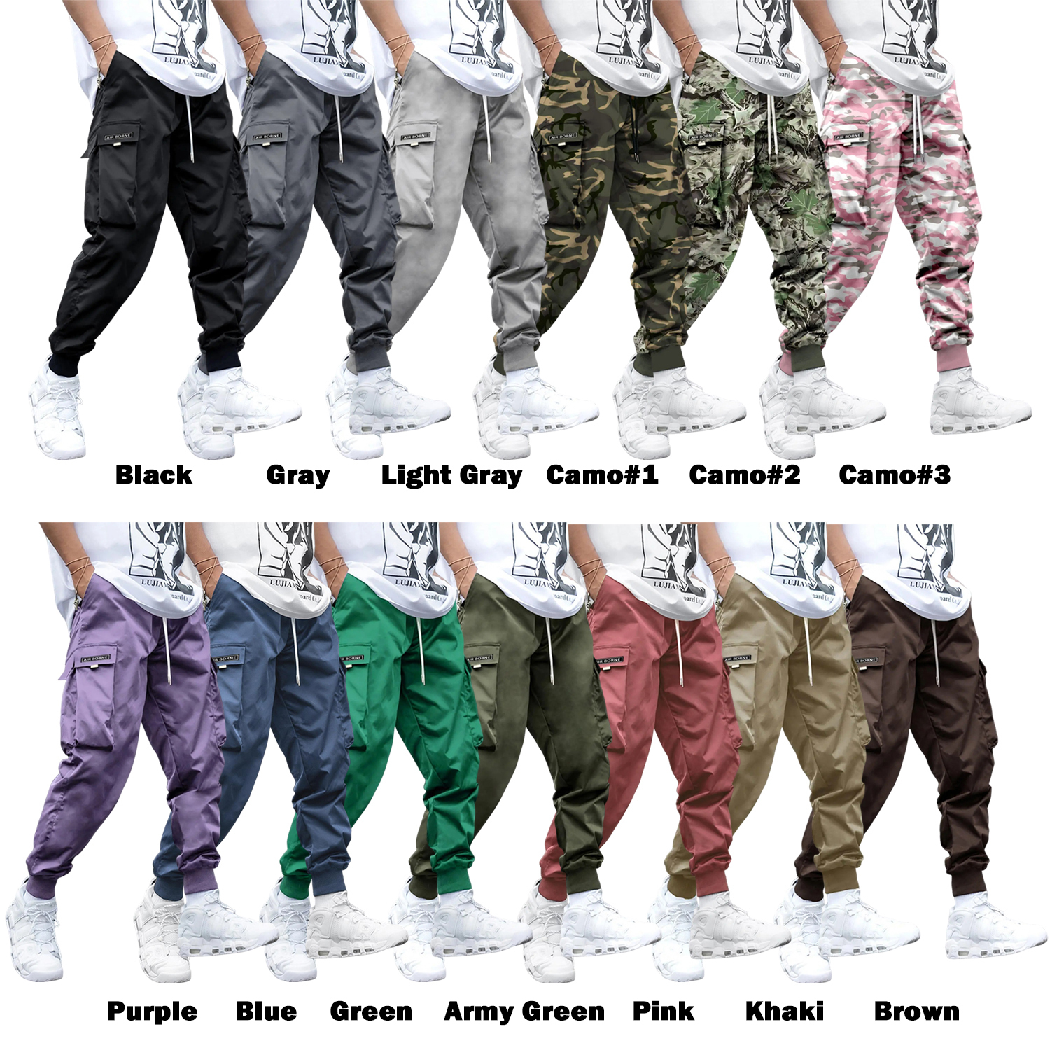 Men's Flap Pocket Streetwear Cargo Pants Drawstring Elastic Waist Techwear Jogger 