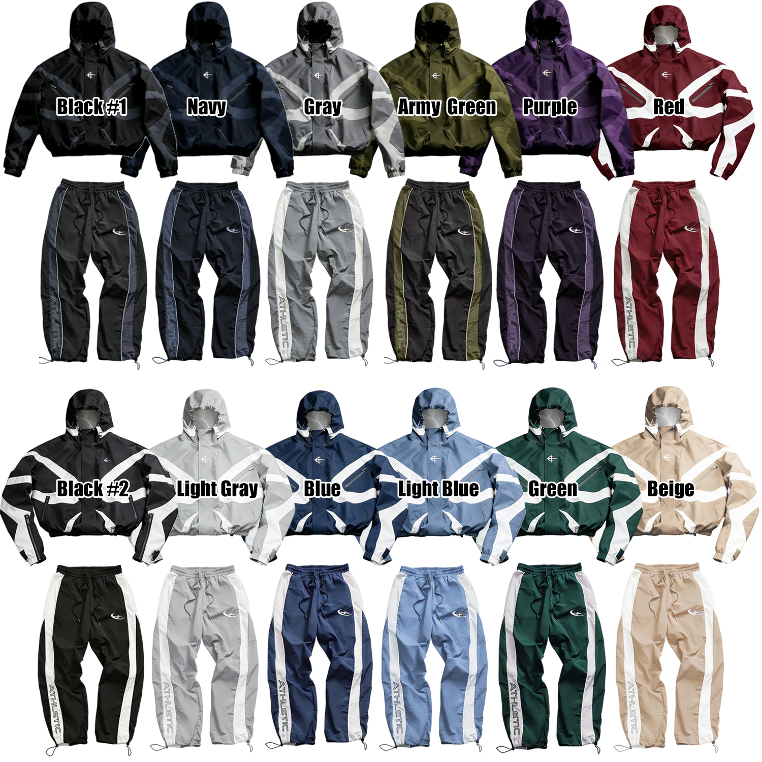 Men's High Street Patchwork Tracksuit Reflective Windbreaker Jacket Athletic Joggers Techwear Set