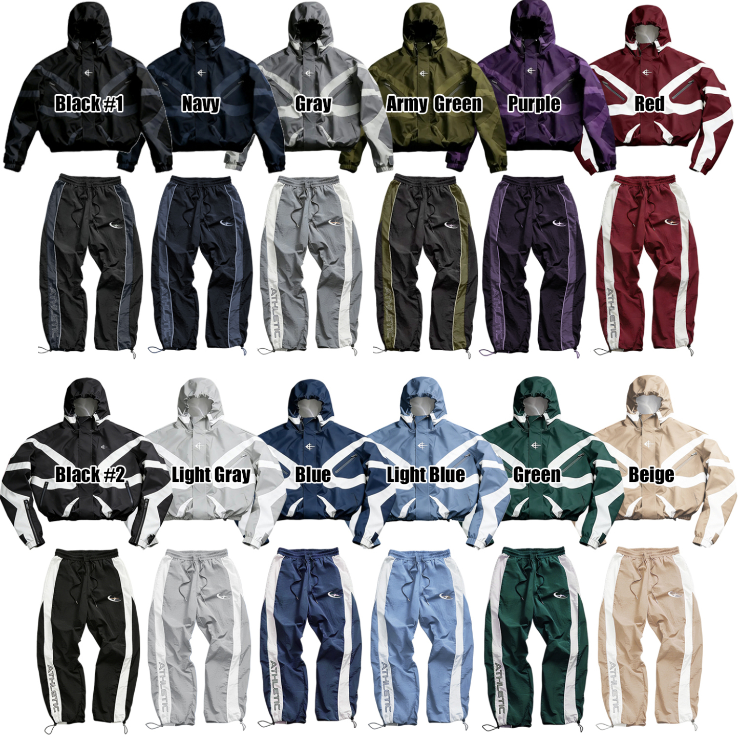 Men's High Street Patchwork Tracksuit Reflective Windbreaker Jacket Athletic Joggers Techwear Set