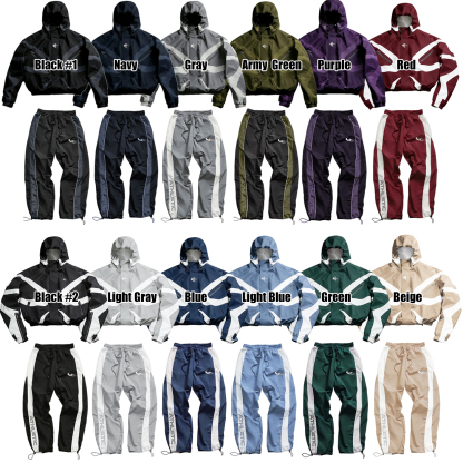 Men's High Street Patchwork Tracksuit Reflective Windbreaker Jacket Athletic Joggers Techwear Set