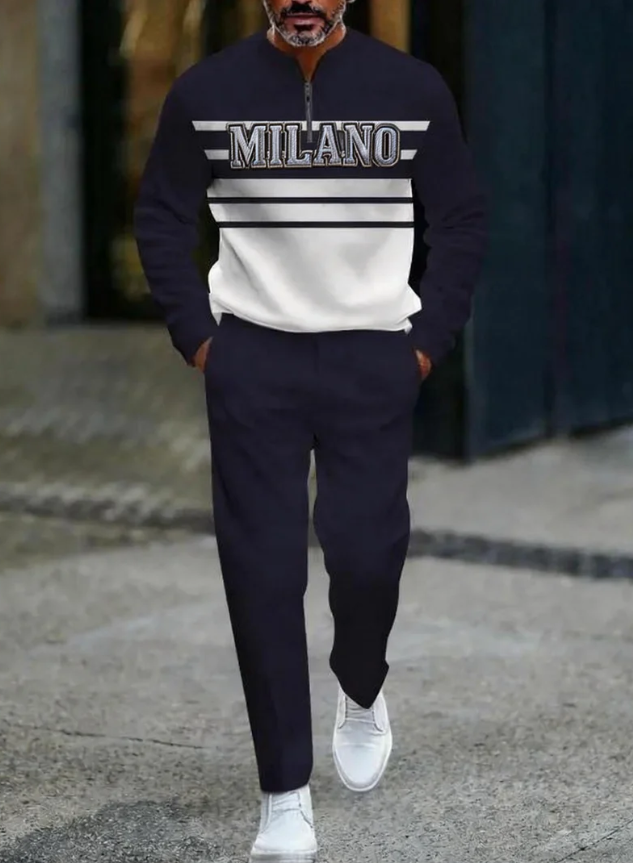 MILANO Embroidered Long Sleeve Zipper Two-piece Set