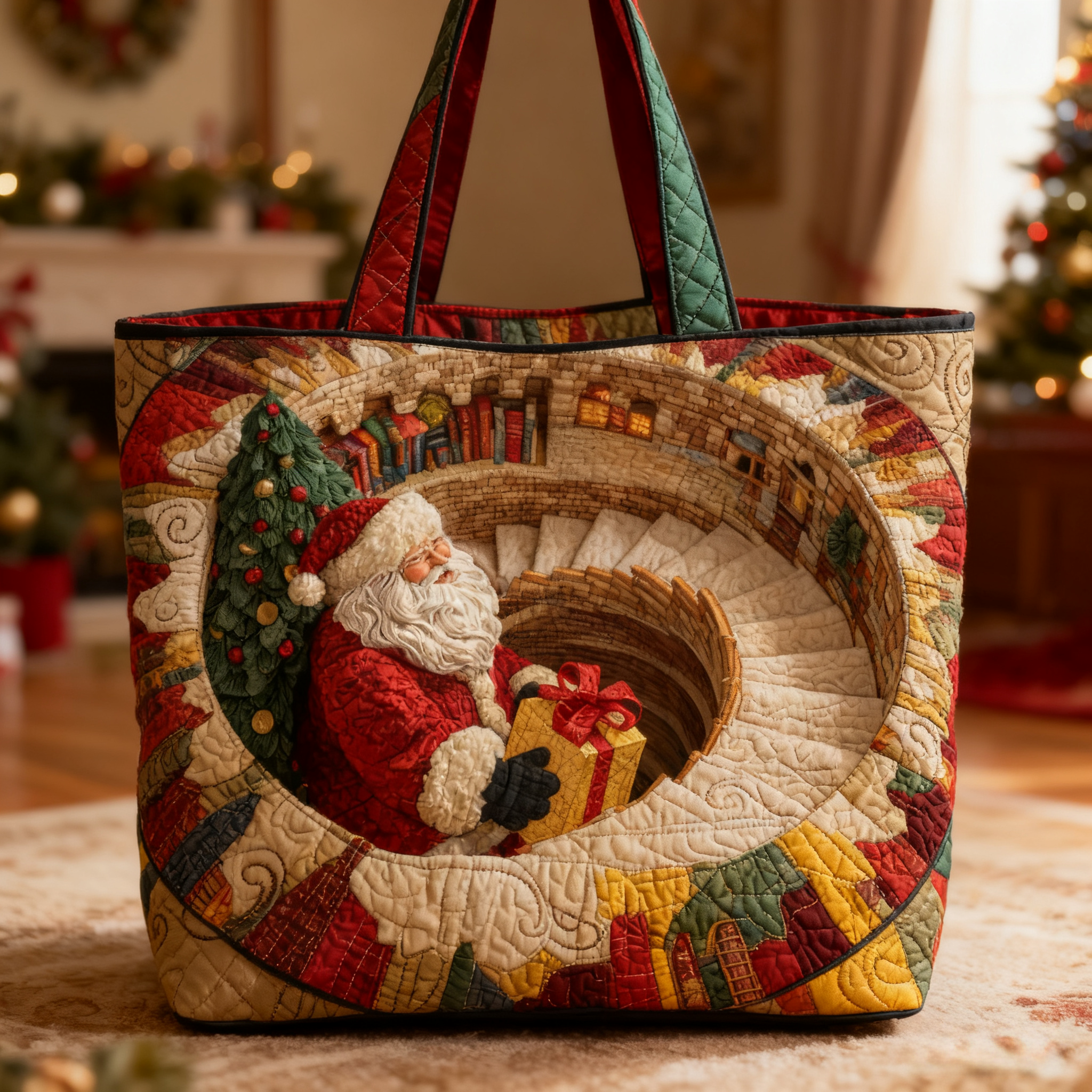 3D Santa Claus Gifts Quilted Tote Bag